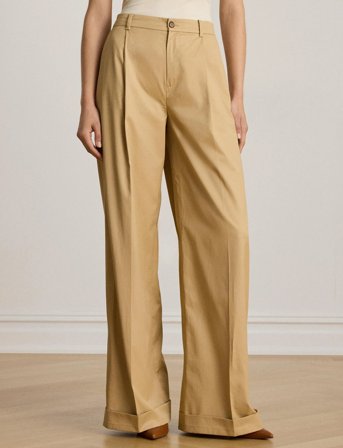 Lauren Ralph Lauren Pleated Cotton Twill Wide-Leg Pant - Beige - 36