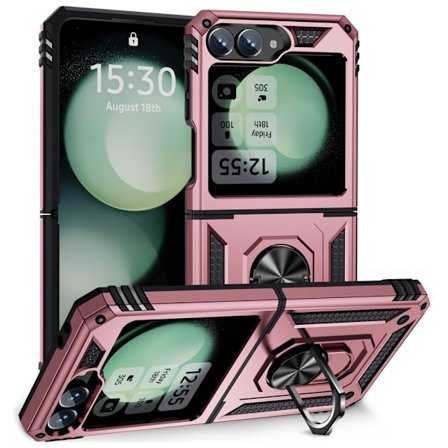 SKALO Samsung Z Flip6 Armor Hybrid metal ring cover - Rosa guld