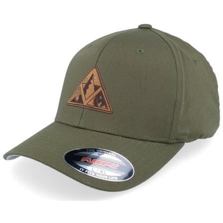 Wild Spirit - Triangle Shape Mountain Patch Olive Flexfit Flexfit Green Cap - @ Hatstore