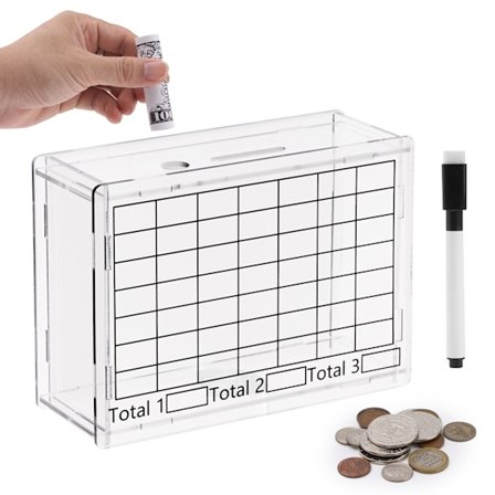 Transparent Budget Tracker Spargris – Skrivbar Sparbössa i Akrylstil med Markör för Målplanering, Skrivbordsorganisatör, 17,5x6x12,5cm, PVC