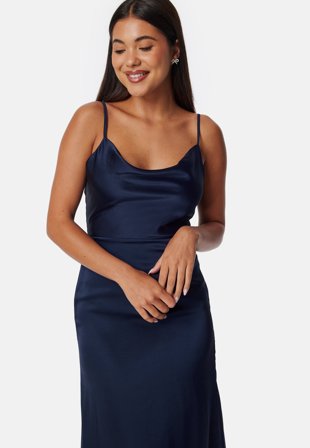 Bubbleroom Occasion - Waterfall Satin Gown - Dark blue