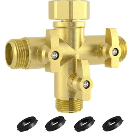 Kraftig metal 3-vejs plus type haveslangefordeler med afspærringsventiler 3/4 tomme høj flow vandhanetilslutninger med 4 ekstra silikoneringe