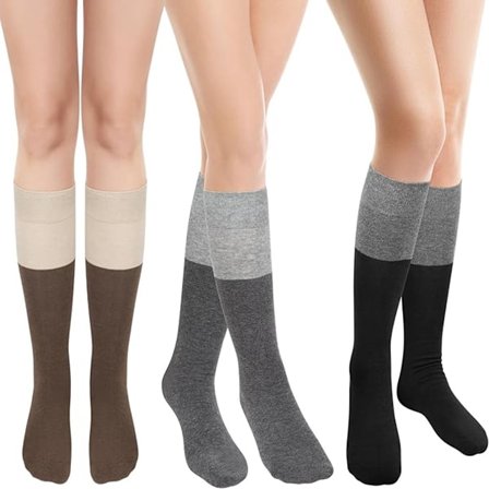 3 par bomullsstrømper - Stilige fargeblokkerte designstrømper - Varme lange støvelstrømper for vinteren