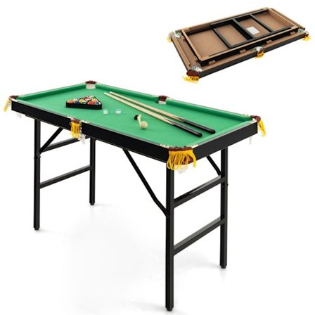 Foldable Billard Table COSTWAY - 2 Cues, 2 Chalks, 16 Balls, Triangle and Brush - Felt Surface 122 cm for Apartments Green
