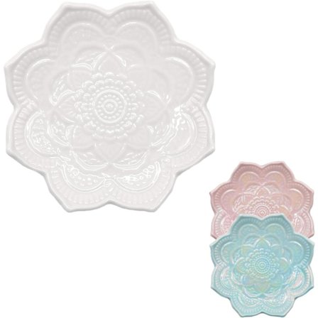 1 stk. keramisk smykkeskål, gaver til kvinner henne blad smykkeplate pynt nøkkelbrett liten ring skålholder nattbordsdekor (hvit)