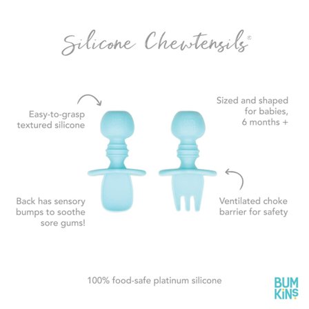 *Bestik, Bitter Silikone, Babygaffel og Ske, Træningsredskaber, Baby Fravænning Fase 1, Egnet til Alderen 6 Måneder og Op, Blå*