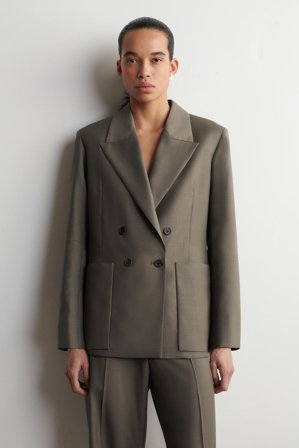 COS Femme Blazer Croisé En Sergé De Laine in Beige