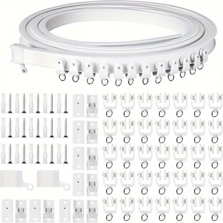 1 Sæt 3/5m Loftmonteret Gardiner Skinne, Fleksibel Gardiner Skinne med Skinnesystem, RV Gardiner Skinne, Rumdeler