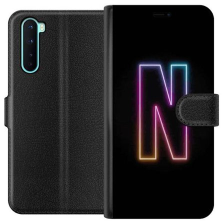 Kompatibelt Lommeboketui til OnePlus OnePlus Nord Minimalistisk neonbokstav N i fargeskiftende lys mot svart bakgrunn