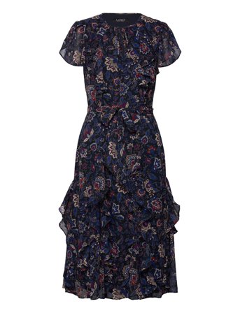 Floral Ruffle-Trim Georgette Dress Navy Lauren Ralph Lauren