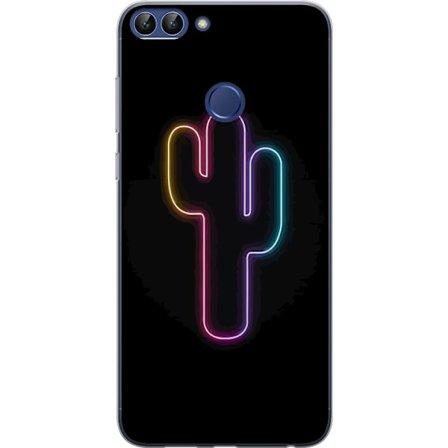Yhteensopiva Puhelinkuori Huawei Huawei P smart Neonpiirros kaktuksista vaaleanpunaisessa ja sinisessä valossa tummaa taustaa vasten
