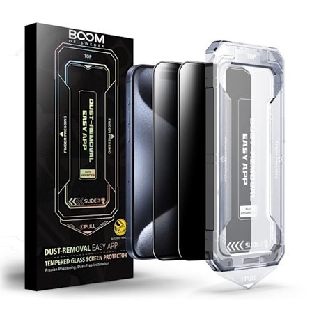LIVSTIDSGARANTI - BOOM iPhone 15 Pro Privacy Härdat Glas Skärmskydd 2st