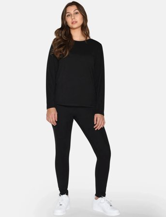 URBAN QUEST Women Bamboo L/S T-Shirt Loose Fit - Black - XL