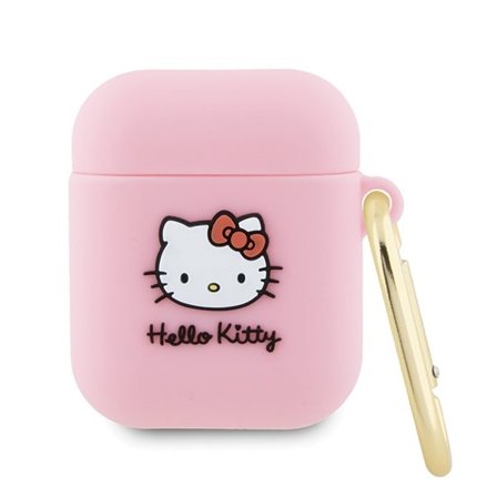 Hello Kitty Silikoni 3D Kitty Head kotelo AirPods 1/2:lle - vaaleanpunainen
