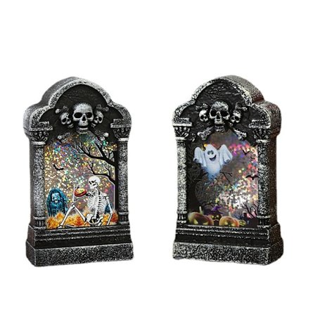 2-pack Halloween dekorativa lysande gravsten dekorationer kreativa Halloween nattljus bar hemsökt hus hemligt rum dekoration (skalle + spöke)