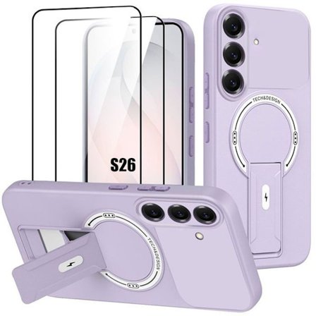 Silikone Cover - BOOLING - til Samsung Galaxy S26 - med Magnetisk Ring - Lilla - 2 Glas