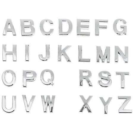 26 kpl hopeanvärisiä itseliimautuvia aakkoskirjaimia koristeluun, moderni ruosteenkestävä sisä- ja ulkokäyttöön (LGL)