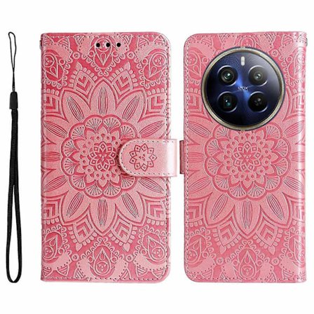 Läderfodral med präglad solrosdesign för Realme 12 Pro 5G/12 Pro+ 5G, flipfodral med plånbok, stil E-max Style E