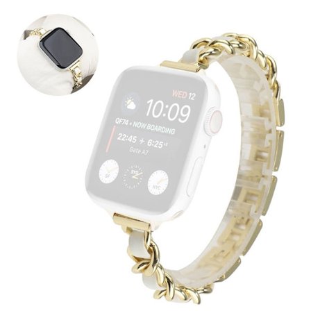 Stainless steel + leather watch band for Apple Watch Series 6 / 5 44mm - Gold / White