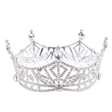 Retro Krone Rund Stor Krone Rhinestone Dekor Bryllupskrone for Brud Kvinne Dame (Som Vist)