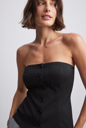 NA-KD Corset boutonné à taille basse - Haut tube - Noir - EU 44