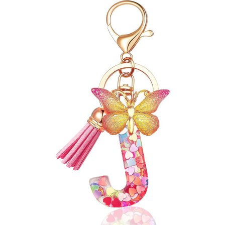 Initialbogstav Nøgleringe Til Kvinder Tassel Butterfly Pink Purple Sød Bil Nøglering Til Tegnebog Punge Rygsæk A-Z