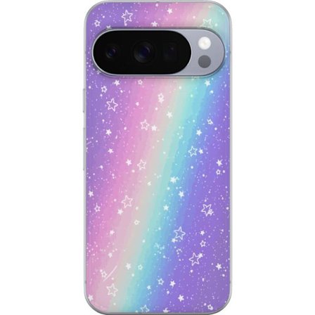 Kompatibel Mobilcover til Google Pixel 10 Pro Rainbow-farvet pastelbaggrund med hvide stjerner og glitrende prikker i blød overgang