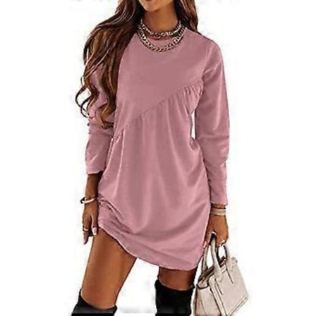 Naisten pitkähihainen tunikamekko, pyöreä pääntie, röyhelöinen, yksivärinen, rento, normaali istuvuus, minimekko