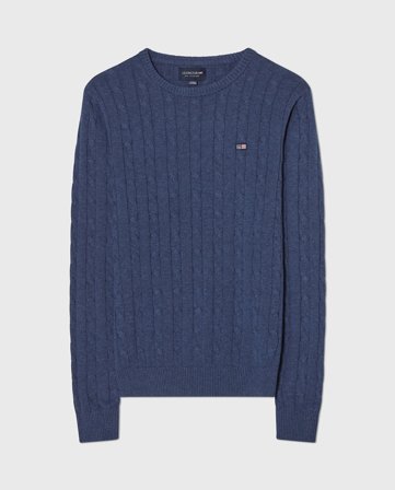 Lexington Teen kabelstrikket bomuldssweater, blå melange