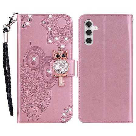 SKALO Samsung S25 FE Owl Bling Lompakkokotelo - Ruusukulta