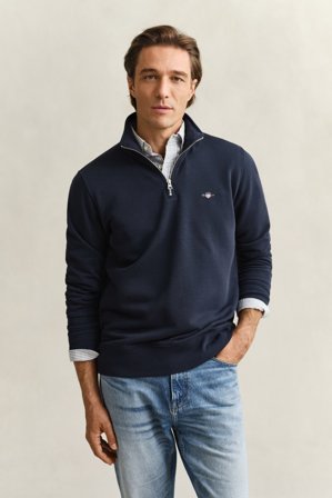 GANT Herren Sweatshirt mit halblangem Reißverschluss (M) Marineblau