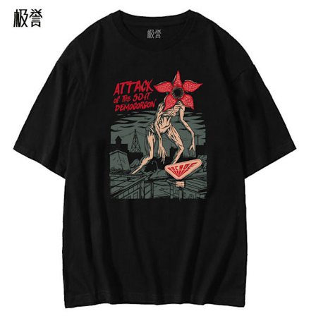 Stranger Style Grafisk T-shirt – Kortärmad Casual Topp i Bomull *S*08