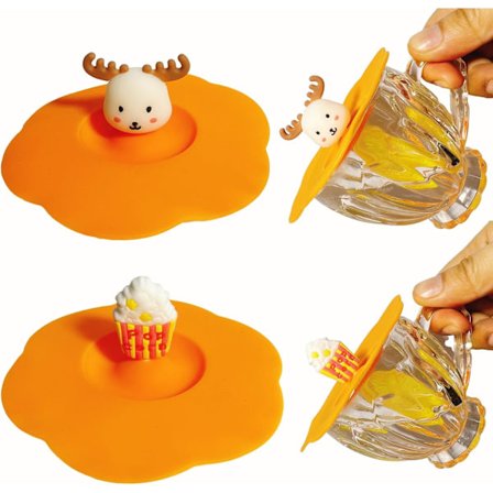 Flerfärgade silikonlock för muggar, koppar, flexibla muggskydd, tekannor, lock för varma koppar för kaffe och te (söta 2 st)