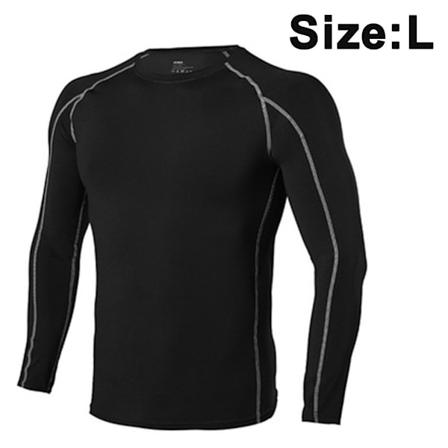 Långärmad Base Layer Löpning Topp Herrar Fitness T-shirt Löpning Sport Träning Snabbtorkande Andningsbar Långärmad Stretch Tights (Svart, L)