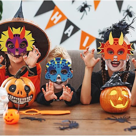 Dinosaurusnaamarit, 12 kappaleen dinosaurusnaamarit, lasten naamiaisjuhlien cosplay-naamarit, Halloween-puvut dinosaurus-huopanaamarit pojille ja 