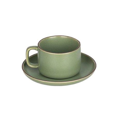 Utsökt keramik, Kaffekopp & fat set i keramik, Tekopp och fat set, Porslinsmugg, Cappuccinokoppar i keramik med fat (Färg: Grön)