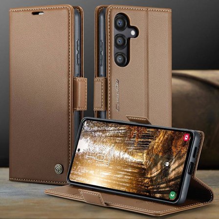 (För Samsung Galaxy S23) Läderfodral med RFID-skydd och magnetstängning för telefon