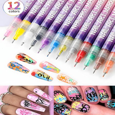 12-delt neglekunstmarkersett 0,5 mm fin spiss for presis tegning