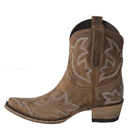 Kvinnor Retro Western Cowboy Cowgirl Broderi Spetsiga Tå Ankel Boots Låg Block Heel Booties Skor Storlek