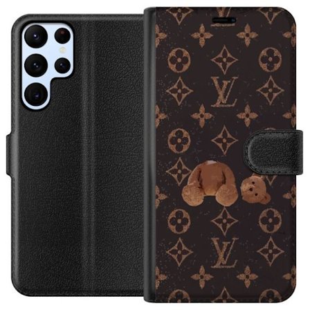 Kompatibel Tegnebogsetui til Samsung Samsung Galaxy S24 Ultra Luksuriøst monogrammønster med knust bamse i mørk modeæstetik