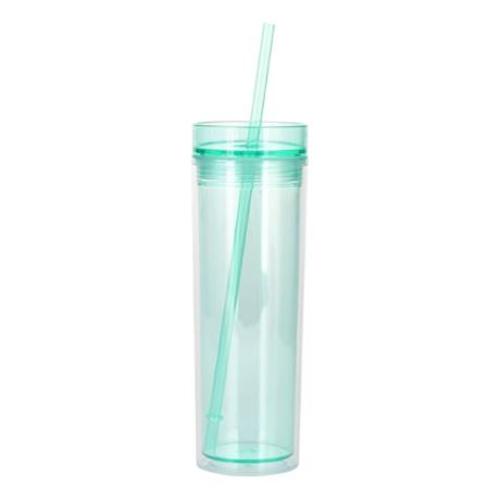 450 ml transparent dubbelväggig halmkopp, färgad rak kopp,