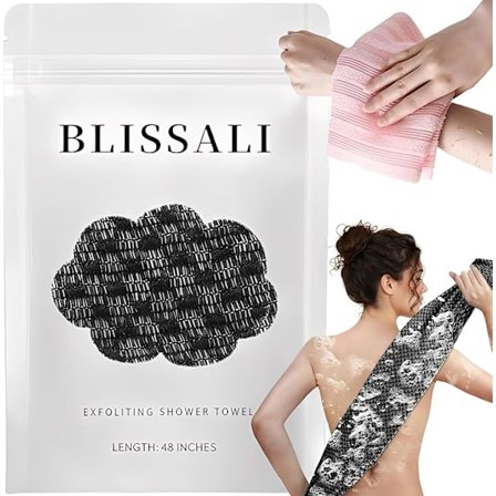 Blissal Eksfolierende Dusjhåndkle, 2-i-1 Premium Skrubb Eksfolierende Vaskeklut for Kropp & Ansikt, 2 Sider Blissal Dusjhåndkle for Alle Hudtyper