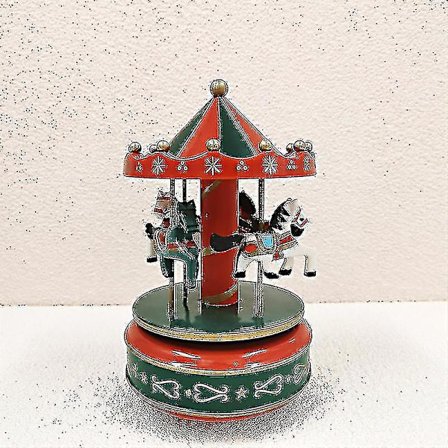 Cottage Garden Roterande Karusell Ton Trä Musikalisk Jul Figur Spelar-grön