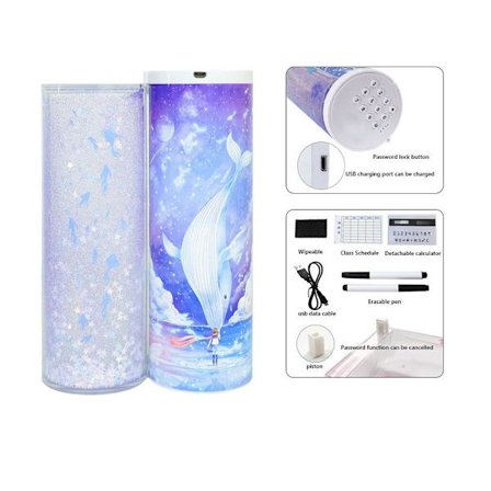 Multifunksjons pennveske med kode-lås, sylindrisk pennholder, stor kapasitet, brevpapirboks, kode-lås, hjemmekontor, skole, oppbevaringsveske