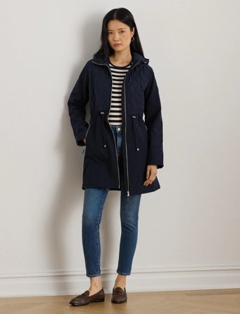 Lauren Ralph Lauren Hooded Diamond-Quilted Mockneck Jacket - Navy - XL