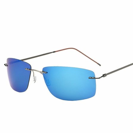 Mens Rimless Sunglasses Polarised Rectangular Driving Shades Flexible UV HFA487