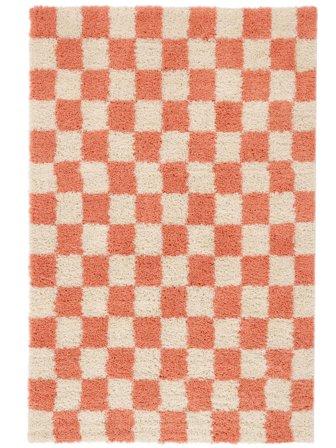 Geblokt Hoogpolig Vloerkleed Chessie - Koraalrood/Gebroken Wit 200X300 In Moderne Stijl