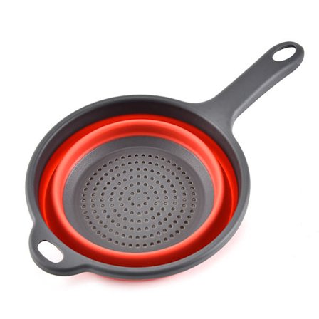 Sammenleggbart dørslag med håndtak (rød, diameter 20cm lengde 34.5cm) - silikon kjøkken sil med plasthåndtak - dørslag for drenering av pasta, 