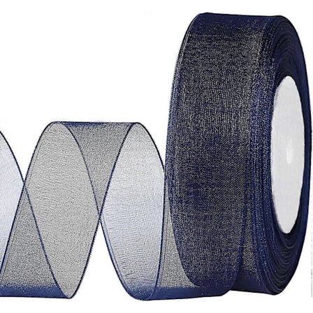 25mm x 45m/Rull Skinnende Ren Organza Bånd, Chiffon Stoffbånd for Bukettkrans, Sløyfe, Bryllup, Gavepapir, Hår, Håndverk (Marineblå)