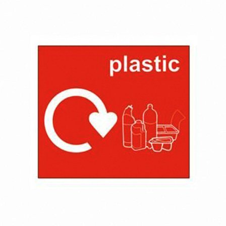 Recycling sticker, plastics, 150x130 mm, red